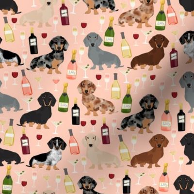 dachshund wine fabric wine and booze champagne bubbly fabric - peach