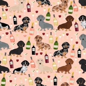 dachshund wine fabric wine and booze champagne bubbly fabric - peach