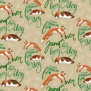 Fox and Hound - The Quick Brown Fox Jumps Over The Lazy Dog - Beige background