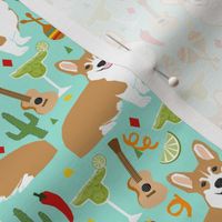 corgi fiesta fabric margarita party fabric - aqua