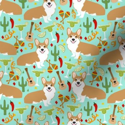 corgi fiesta fabric margarita party fabric - aqua