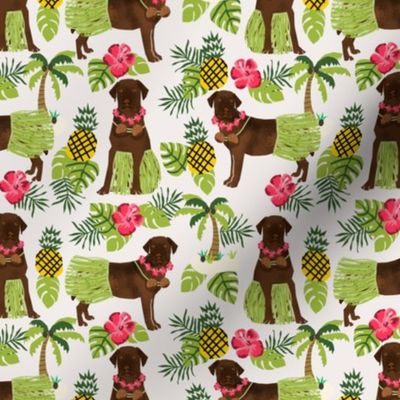 chocolate labrador fabric hula summer tropical design - off-white