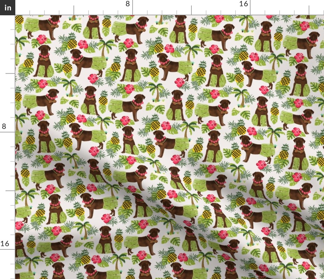 chocolate labrador fabric hula summer tropical design - off-white