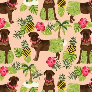 chocolate labrador fabric hula summer tropical design - peach