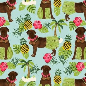 chocolate labrador fabric hula summer tropical design - light blue