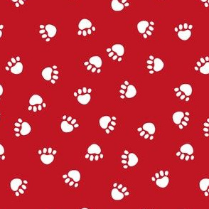 dog paws fabric, dog paws christmas coordinates -red