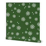 snowflake fabric, dog coordinates collection - dark green