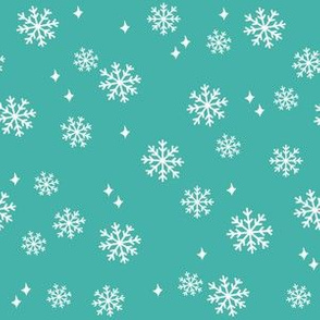 snowflake fabric, dog coordinates collection - turquoise