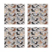 dachshund coffee fabric, coffees and lattes fabric - grey