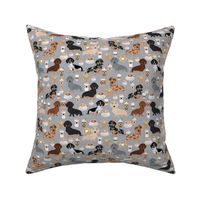 dachshund coffee fabric, coffees and lattes fabric - grey