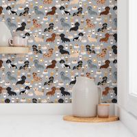 dachshund coffee fabric, coffees and lattes fabric - grey