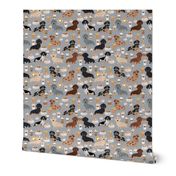 dachshund coffee fabric, coffees and lattes fabric - grey