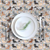 dachshund coffee fabric, coffees and lattes fabric - grey