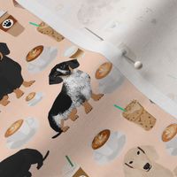 dachshund coffee fabric, coffees and lattes fabric - blush