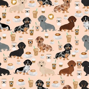 dachshund coffee fabric, coffees and lattes fabric - blush