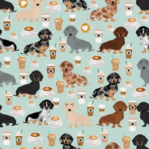dachshund coffee fabric, coffees and lattes fabric - light 