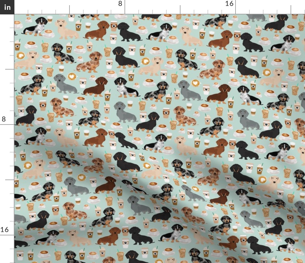 dachshund coffee fabric, coffees and lattes fabric - light 