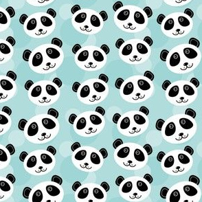 kawaii Panda pattern with funny cute animal face on a blue background