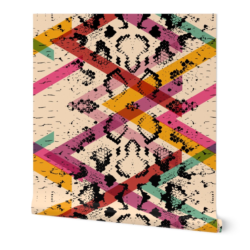 Snake skin texture. black magenta orange pink purple blue print, Geo ethnic modern trendy Geometric abstract background