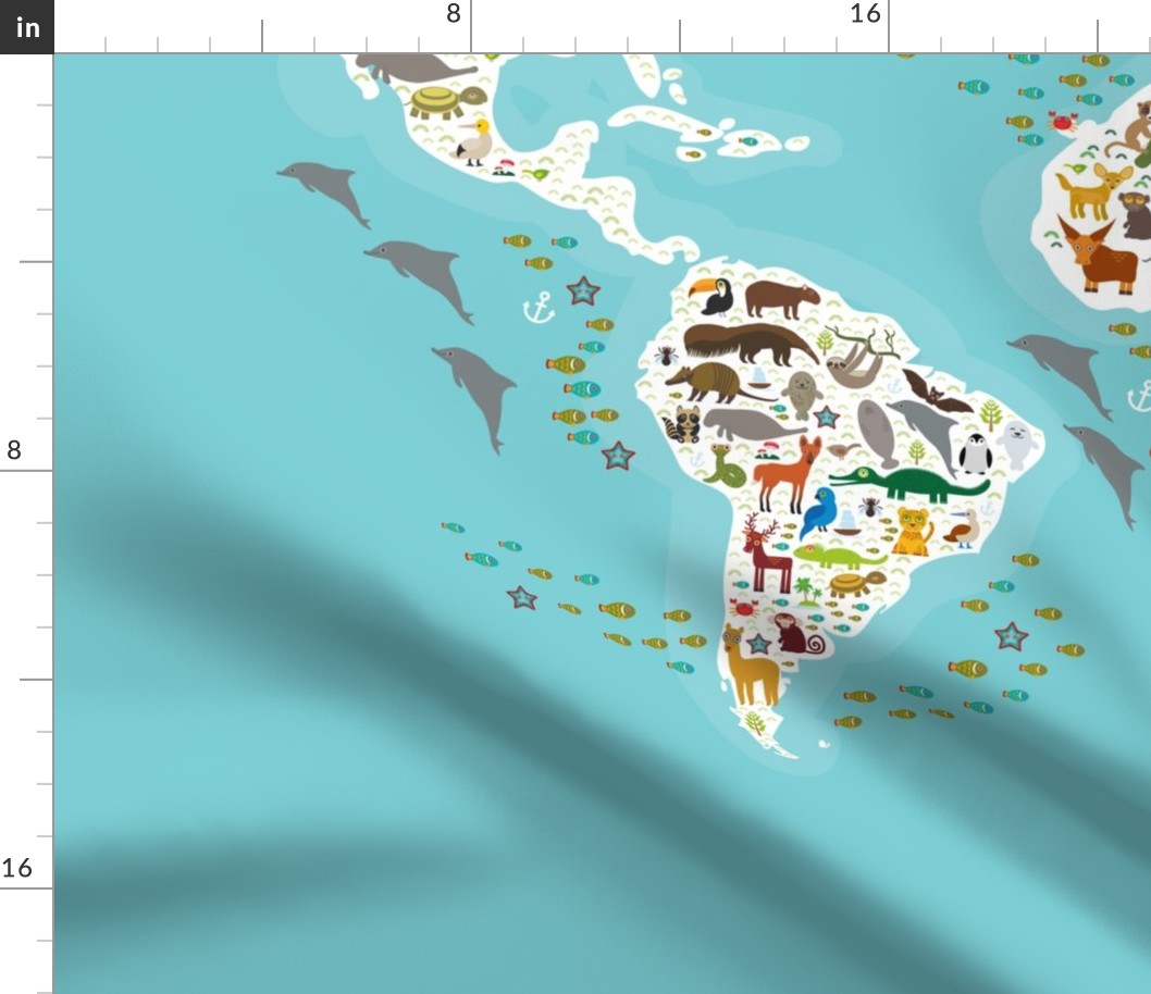 Cartoon animal world map for children Fabric | Spoonflower