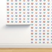 funny cat muzzle and paw prints on white background. illustration
