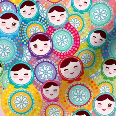 Nesting doll matrioshka Russian dolls , pink blue green colors colorful bright, seamless pattern. illustration