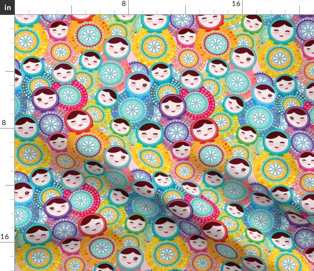 Nesting doll matrioshka Russian dolls , pink blue green colors colorful bright, seamless pattern. illustration