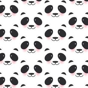 Kawaii funny panda white muzzle with pink cheeks and big black eyes  on white background. illustration