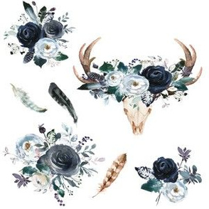 Boho Navy Deer Head Florals