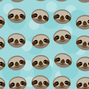 kawaii pattern Three-toed sloth muzzle on blue background. 