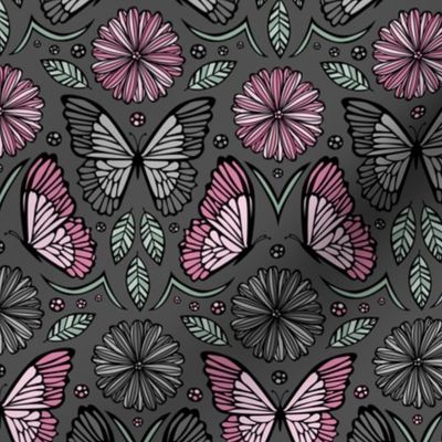 Butterfly Damask (Pink and Mint)