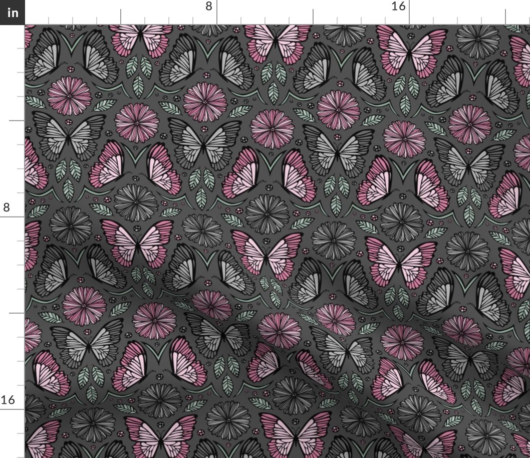 Butterfly Damask (Pink and Mint)
