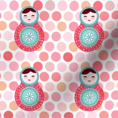 matryoshka russian doll kids pink polka dot pattern, pink blue green colors colorful bright, pattern. illustration
