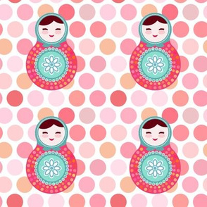 matryoshka russian doll kids pink polka dot pattern, pink blue green colors colorful bright, pattern. illustration
