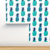 Watercolor turquoise blue pineapples