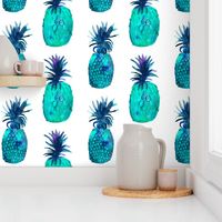 Watercolor turquoise blue pineapples