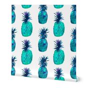 Watercolor turquoise blue pineapples