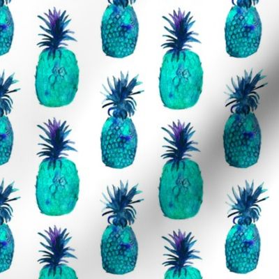 Watercolor turquoise blue pineapples