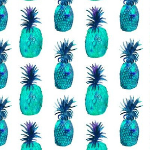 Watercolor turquoise blue pineapples