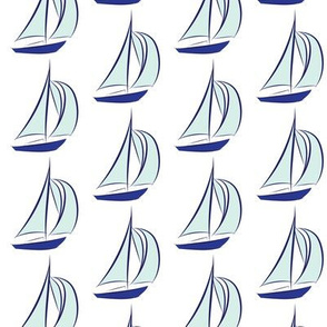 16-02c Nautical Sail Boats Sailing Water Mint Navy Blue 