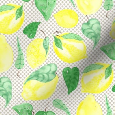 17-07J Lemon Fruit Tree Watercolor Food on Beige Polka Dot Food_Miss Chiff Designs