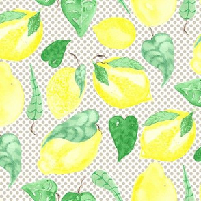 17-07J Lemon Fruit Tree Watercolor Food on Beige Polka Dot Food_Miss Chiff Designs