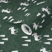 (small scale) moose and trees green linen (90)