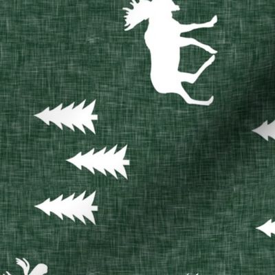 moose and trees green linen