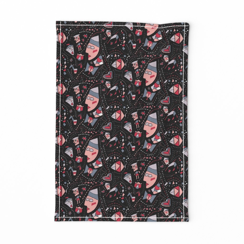 geometric tangrams abstract novelty black pink red gray grey