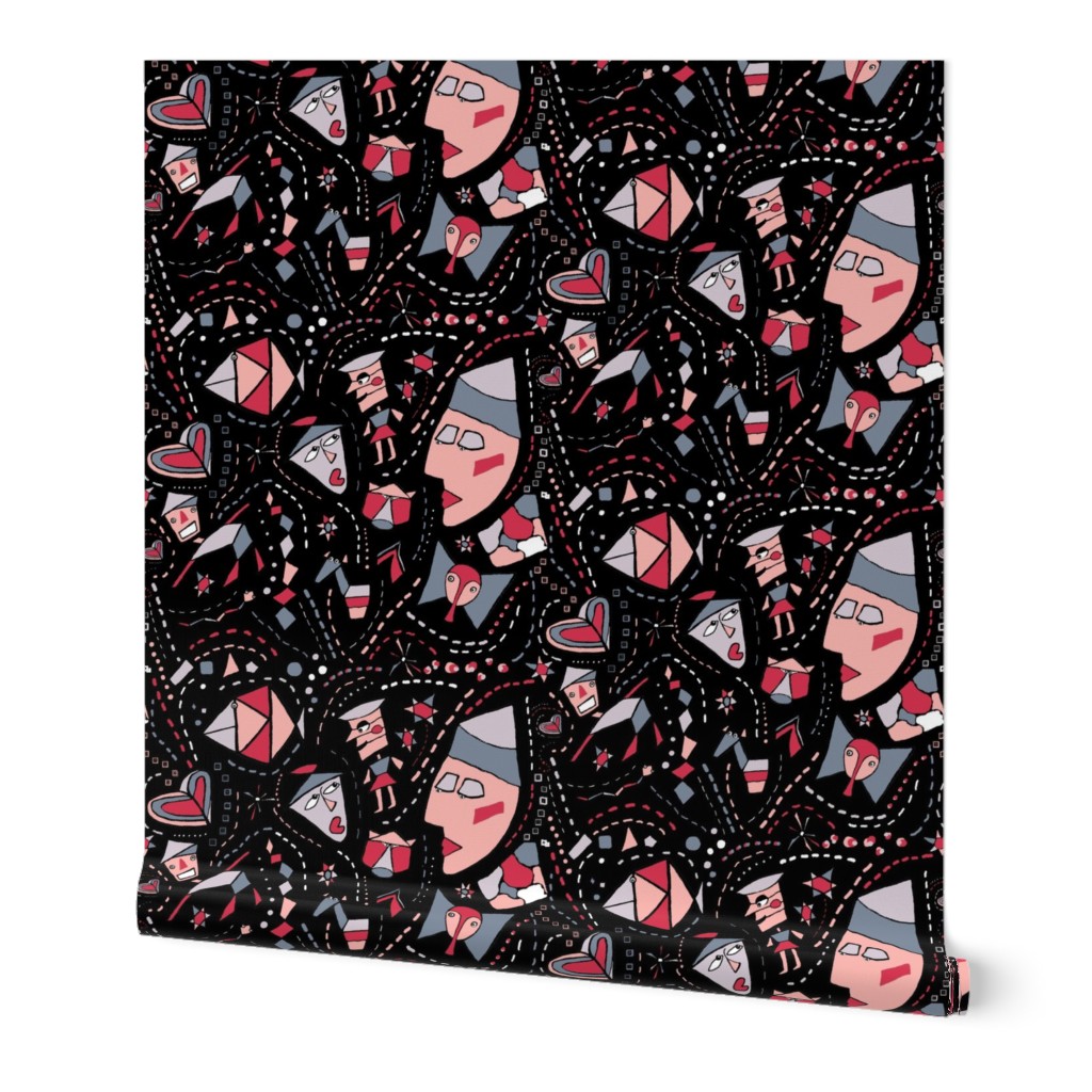 geometric tangrams abstract novelty black pink red gray grey