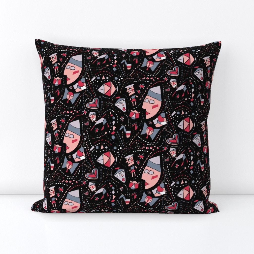 geometric tangrams abstract novelty black pink red gray grey