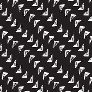 Block Print Monochrome Triangles - White on Black