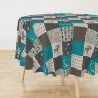 Wholecloth Quilt -Teal Redstone Canyon - Moose, antlers, arrows wild and free  in dark brown/dark grey, beige/tan