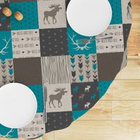 Wholecloth Quilt -Teal Redstone Canyon - Moose, antlers, arrows wild and free  in dark brown/dark grey, beige/tan